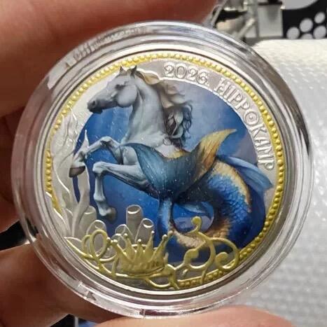 精品币专拍场 神话生物系列-2 马头鱼尾兽 奥地利2026年3欧元彩色黑光纪念币UNC