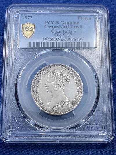 《竞宝斋》第476场 周日，周一 2场连拍 （全场包邮）欢迎送拍 - NGC AUD 英国1873哥特弗洛林，少见年份，一流状态细节，AU92过于严苛
