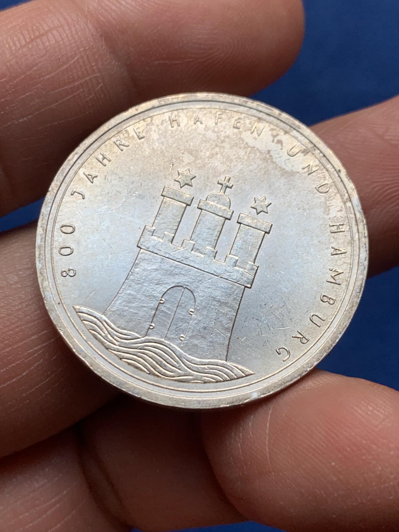 《竞宝斋》第476场 周日，周一 2场连拍 （全场包邮）欢迎送拍 德国1989年汉堡港800周年纪念10马克银币