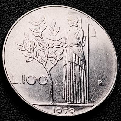 泉币菌-第218场-拍品多 请提前出价 - 意大利早期100里拉 月亮和记忆女神密涅瓦 不锈钢币 27.8mm