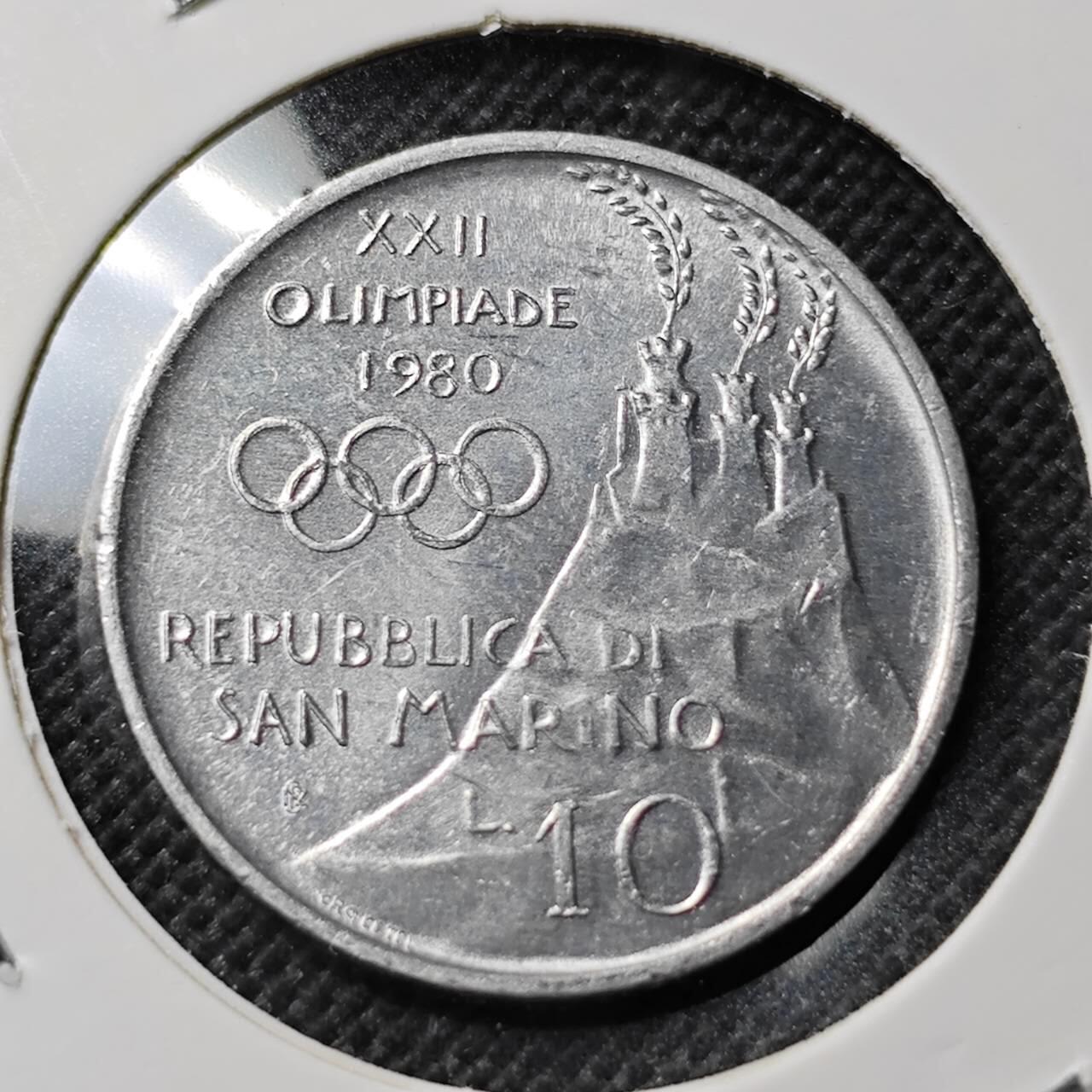 KK钱币收藏小铺  第412期 2月预留时间 周末发货 1980圣马力诺10里拉 奥运主题