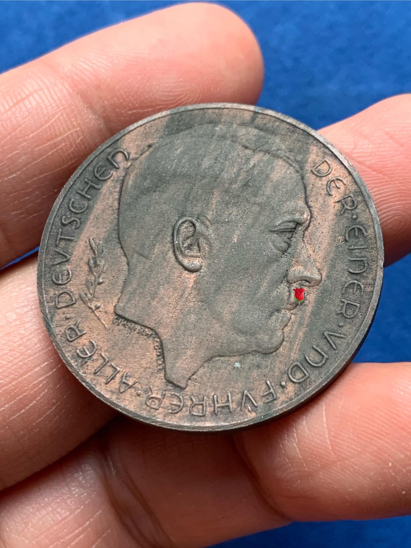 《竞宝斋》第476场 周日，周一 2场连拍 （全场包邮）欢迎送拍 德国吞并奥地利纪念锌章 15.85克 36mm 非常稀见的材质 附带德国拍卖原纸袋