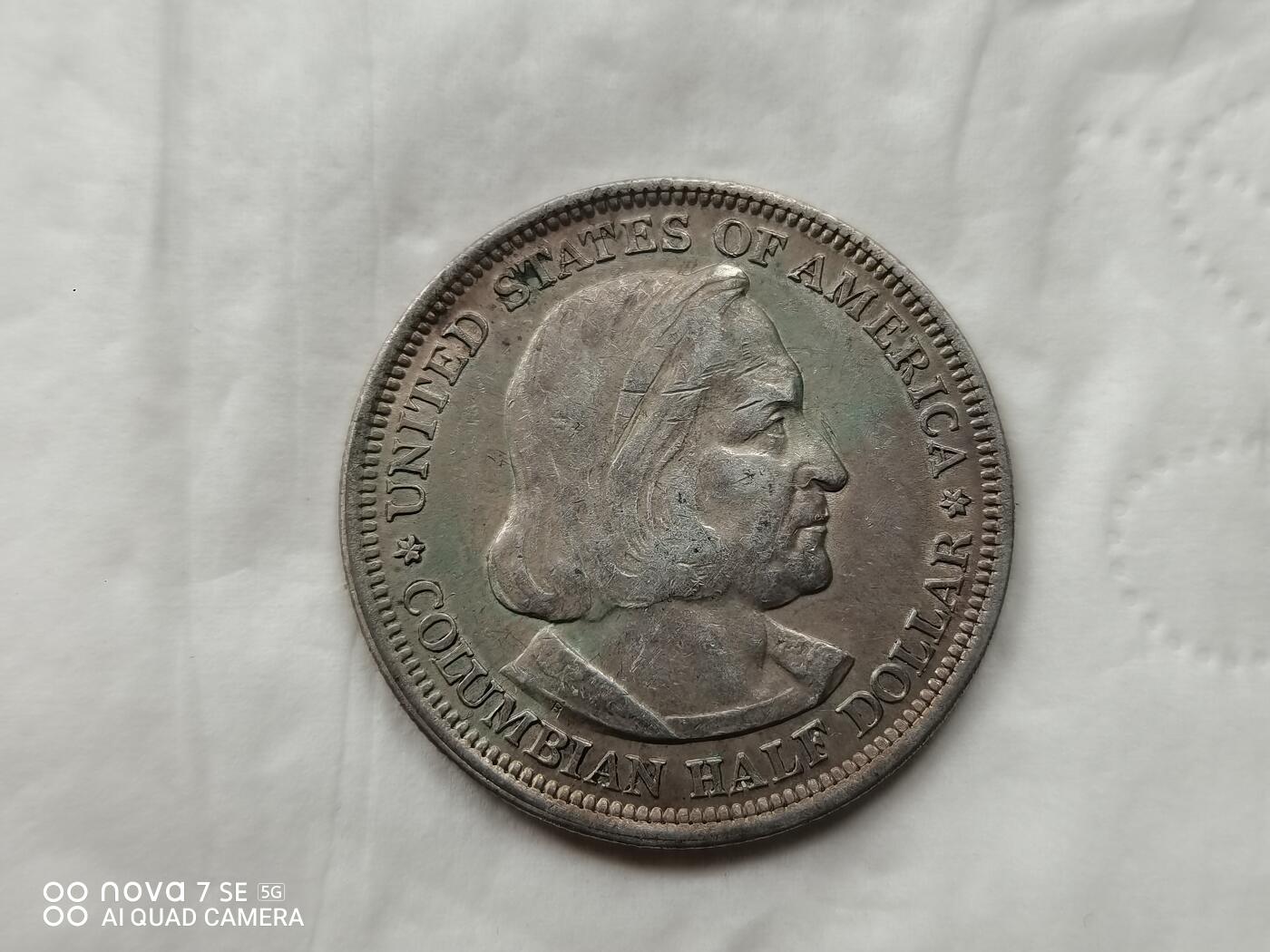 银币 美国哥伦布纪念银币半圆