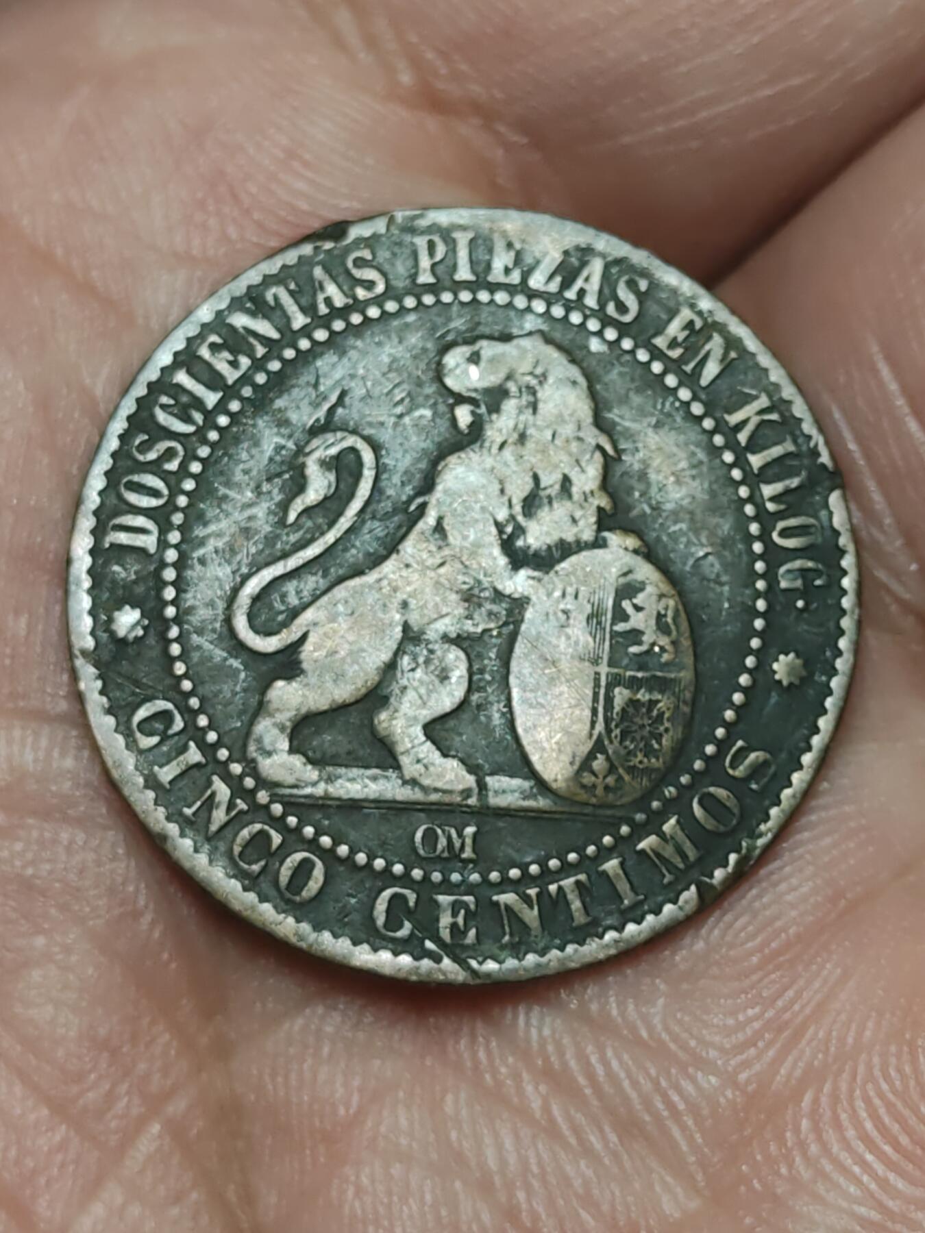 2026年第三十九场(总第二百零八场）外国好品散币场(免佣金) 西班牙1870单年份5分(临时政府时期，OM八角星标，巴塞罗那造)