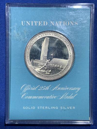 《竞宝斋》第476场 周日，周一 2场连拍 （全场包邮）欢迎送拍 - 美国1970年联合国成立25周年纪念银章 原封无法拆出测重量