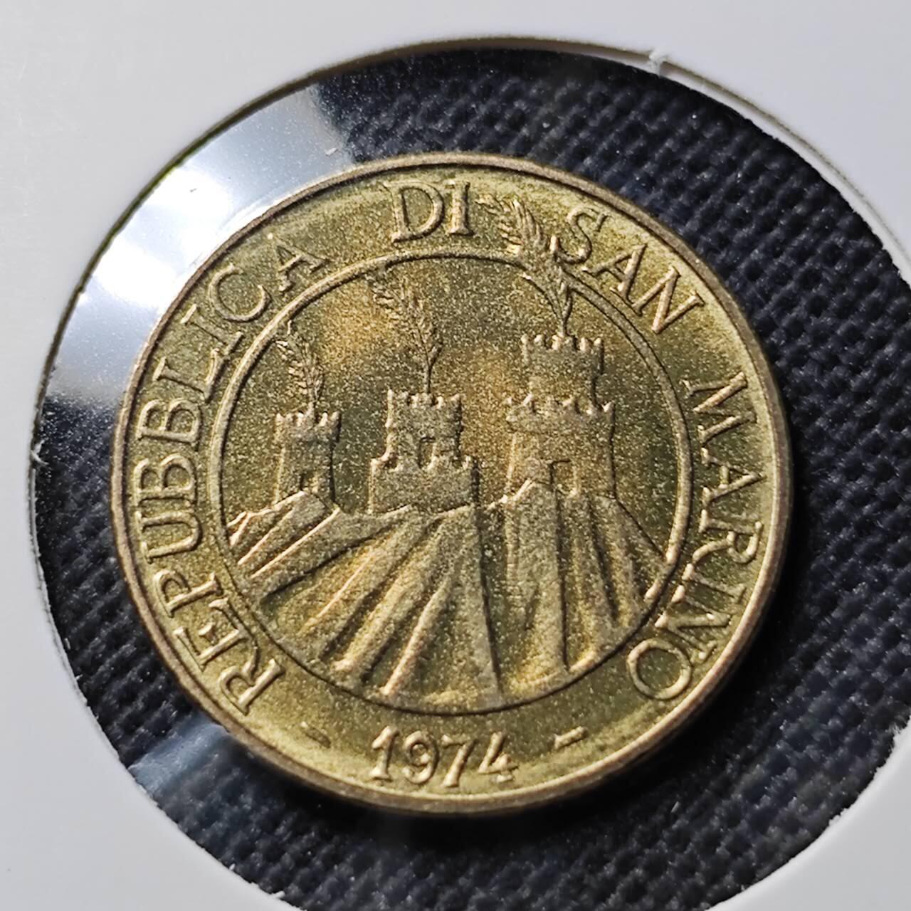 KK钱币收藏小铺  第412期 2月预留时间 周末发货 1974圣马力诺20里拉 龙虾