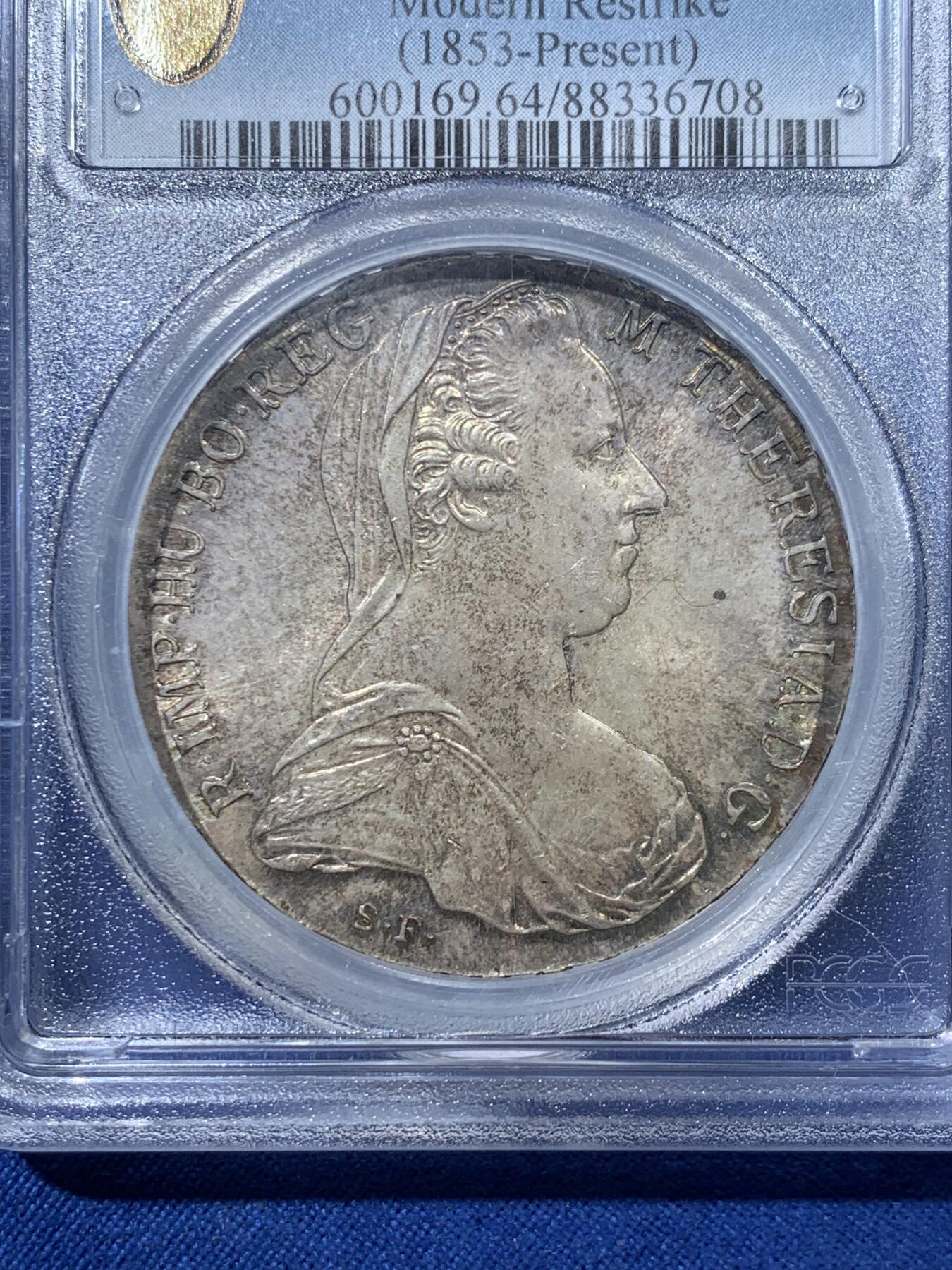 《竞宝斋》第476场 周日，周一 2场连拍 （全场包邮）欢迎送拍 PCGS MS64 奥匈帝国大奶妈银币 原味五彩 加厚盒 比较早期的后铸