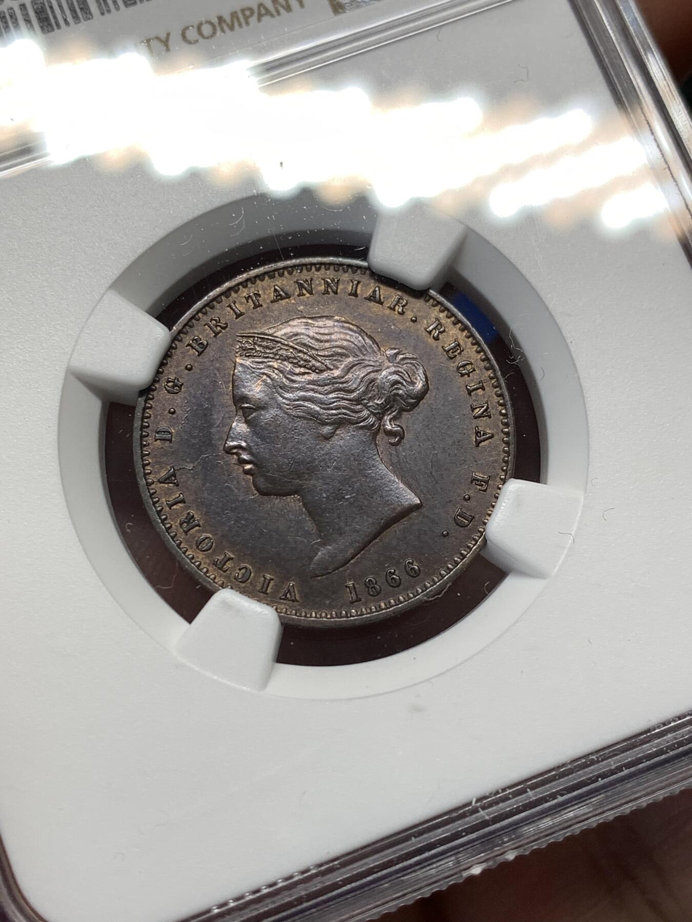 《竞宝斋》第476场 周日，周一 2场连拍 （全场包邮）欢迎送拍 NGC AU58BN 英属泽西岛1866年1/26先令铜币