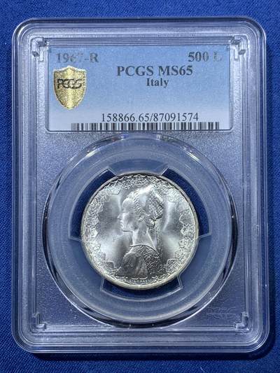《竞宝斋》第476场 周日，周一 2场连拍 （全场包邮）欢迎送拍 - PCGS MS65 意大利1967年帆船少女500里拉银币