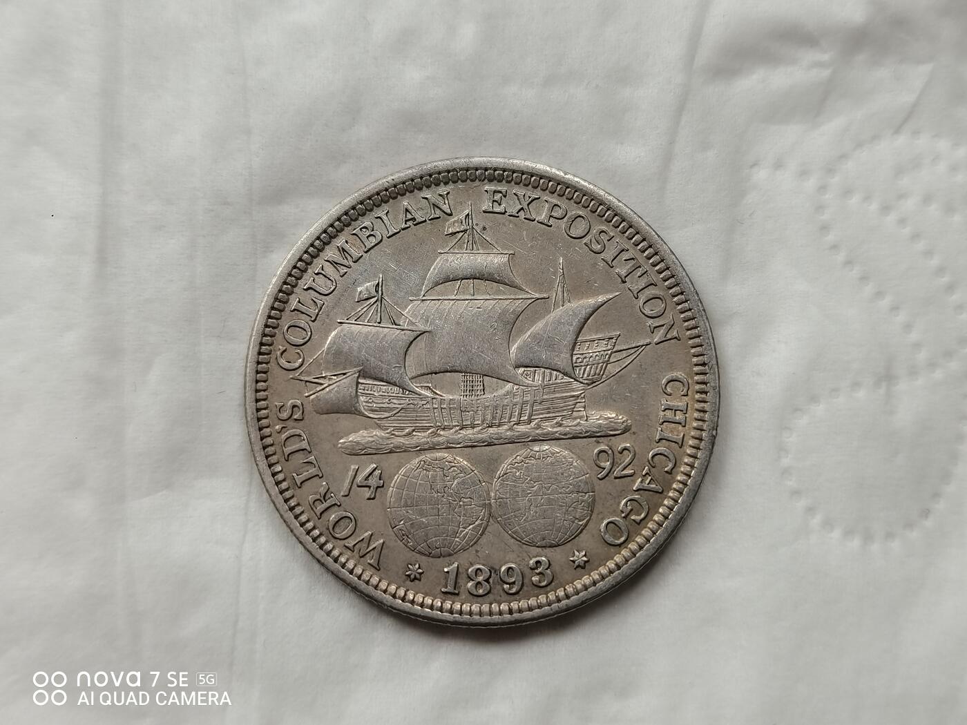 银币 美国哥伦布纪念银币半圆