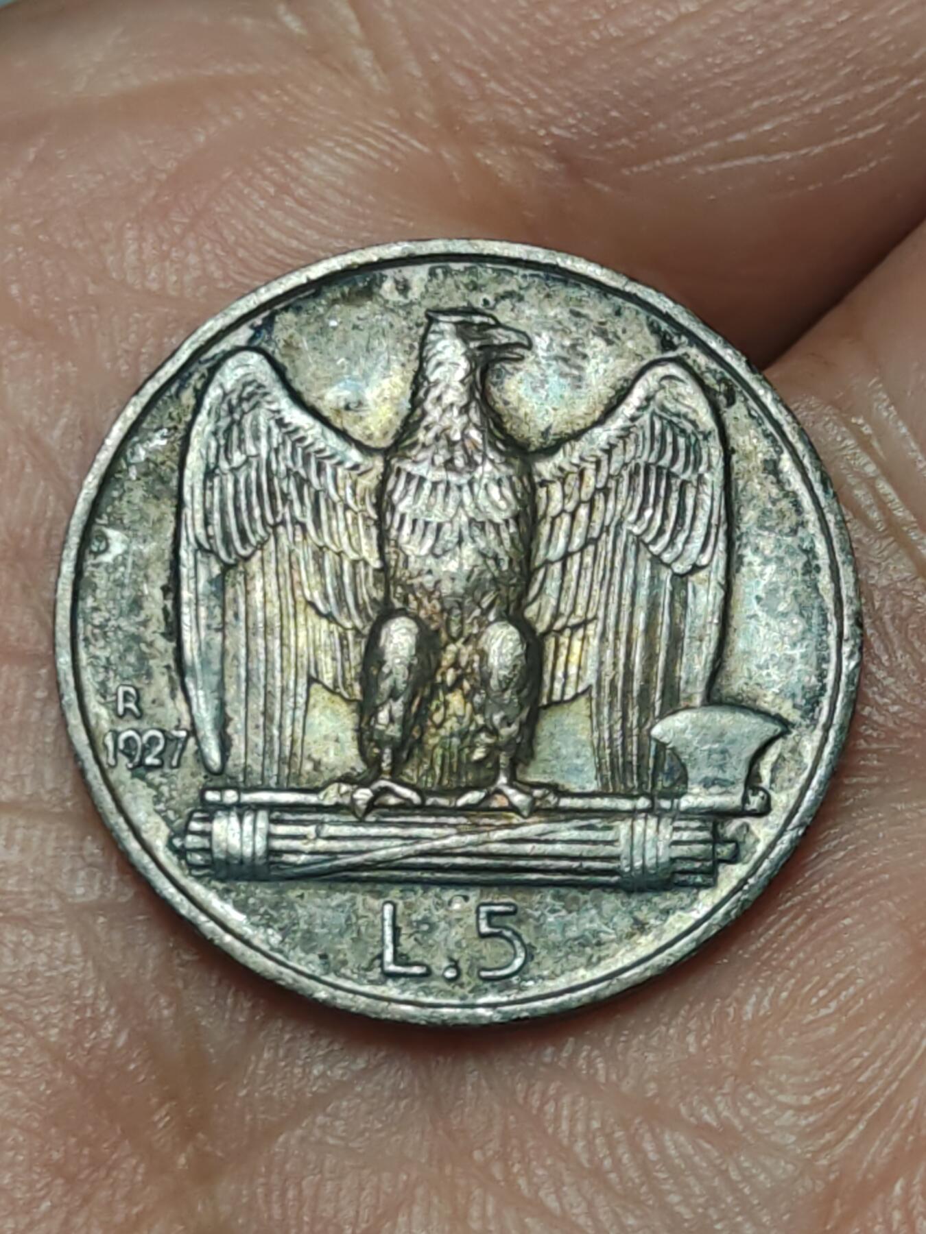 2026年第三十九场(总第二百零八场）外国好品散币场(免佣金) 意大利王国1927年5里拉银币(维托里奥·埃马努埃莱三世第三套，835高银)