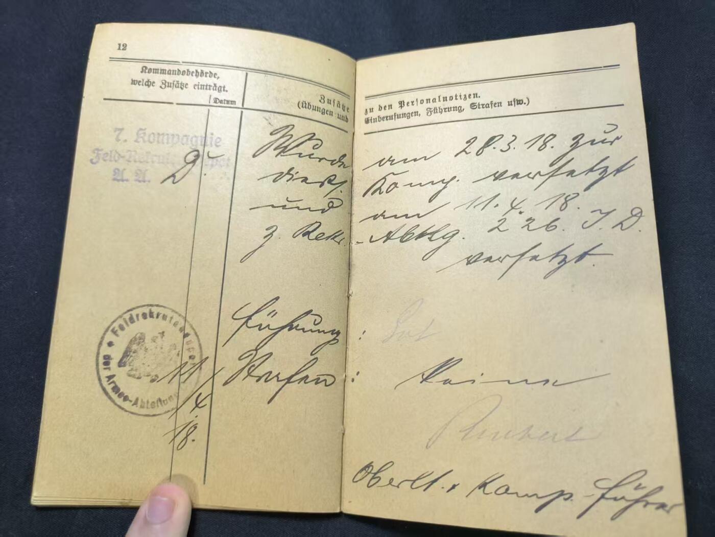 云宸嘉赏-勋臻文献佳藏优品精选场次（低佣 转发佣金红包） 德意志帝国格奥尔格・梅特士兵证 前线作战期间获得战斗奖章（Kampfglasur） 后调入省保安步兵服役 领取战争津贴 