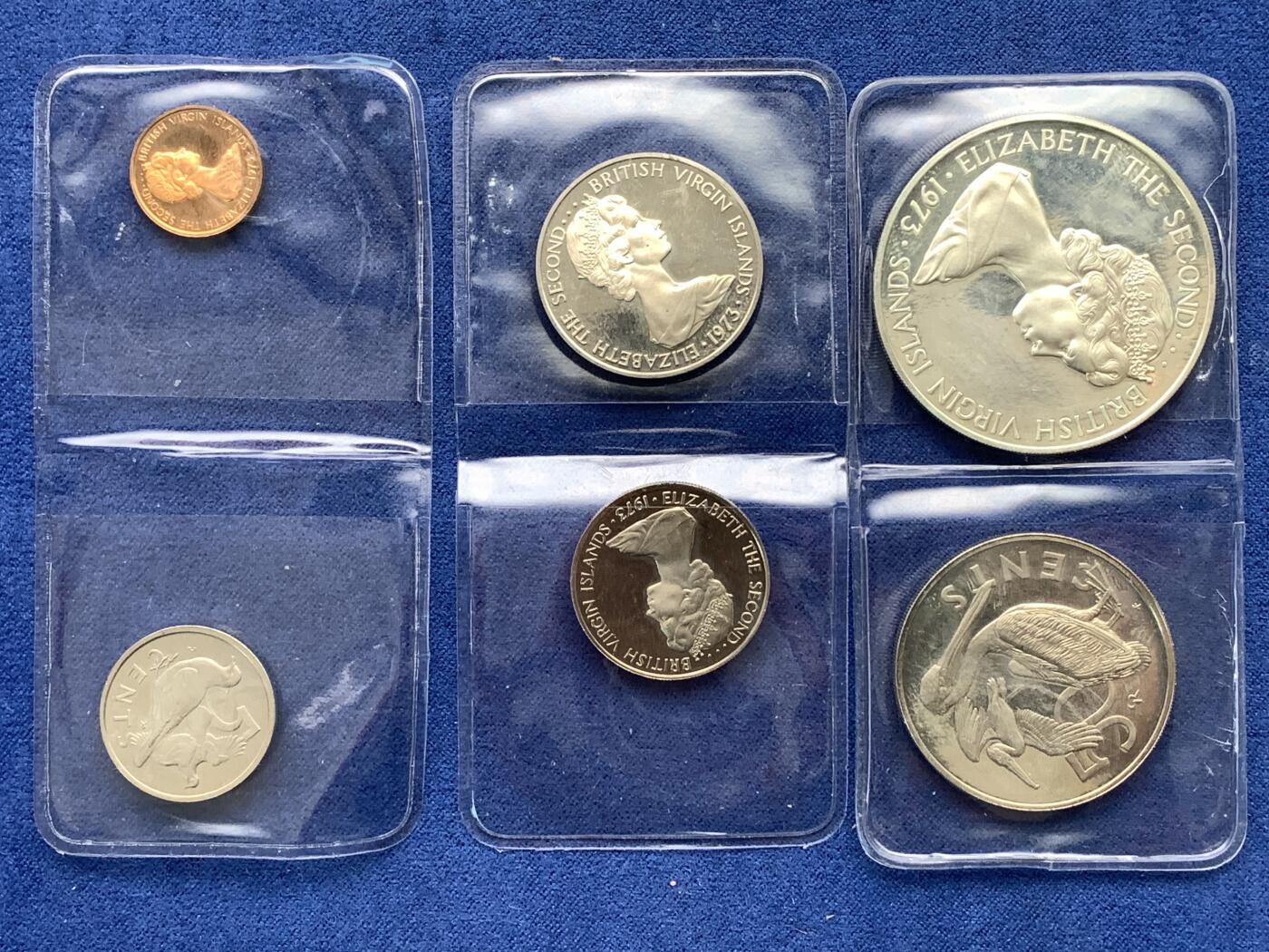 《竞宝斋》第476场 周日，周一 2场连拍 （全场包邮）欢迎送拍 英属维尔京群岛 1973年 精制套币六枚 含一元军舰鸟银币 原盒