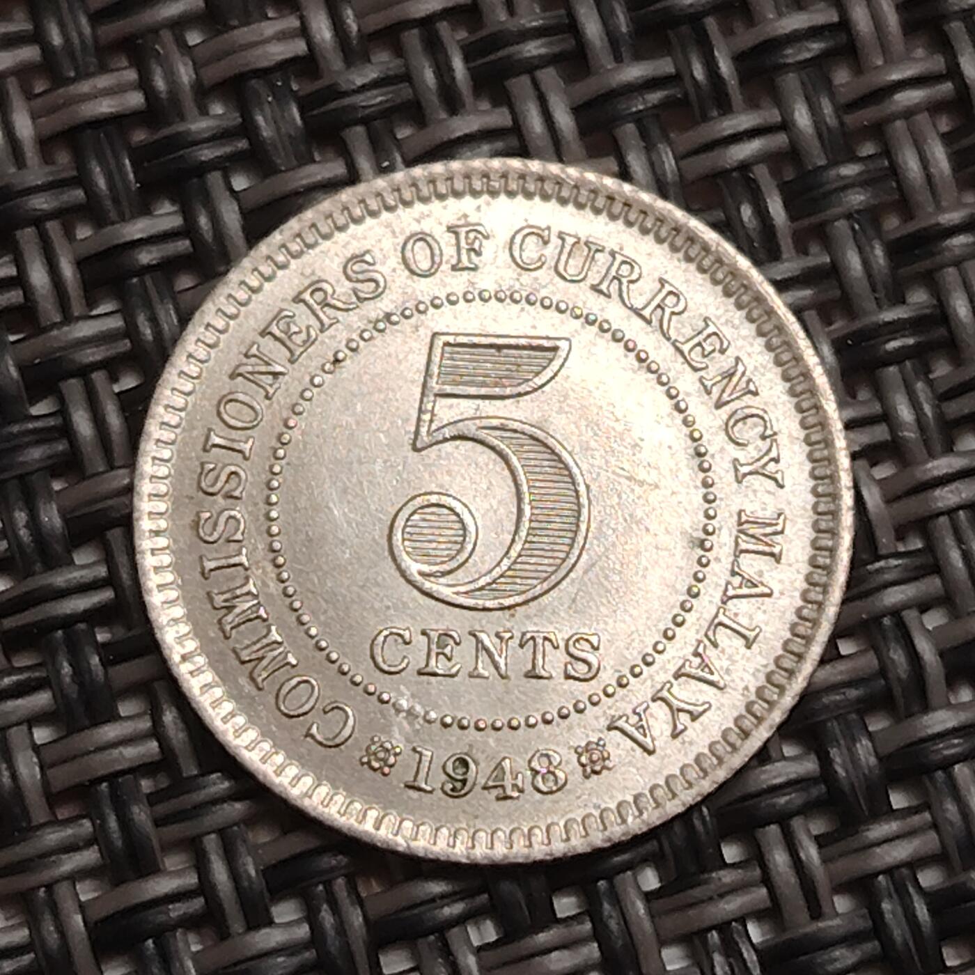 布加迪🐬～世界钱币(上海)🌾第 284 期 /  各国套币和散币 马来亚 1948年 5分 乔治六世头像