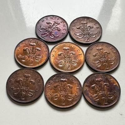 🌹外币初藏🌹🐯2026年第35场   每周二四六晚8️⃣点 接代拍 - 英国七十年代2便士8枚 好品 有PVC污染