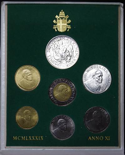 观钱 近现代机制币拍卖No.006（全场顺丰包邮，不区分偏远地区）  - 梵蒂冈 1989 年（约翰・保罗二世第 11 年）官方流通硬币套装（含1000里拉银币）