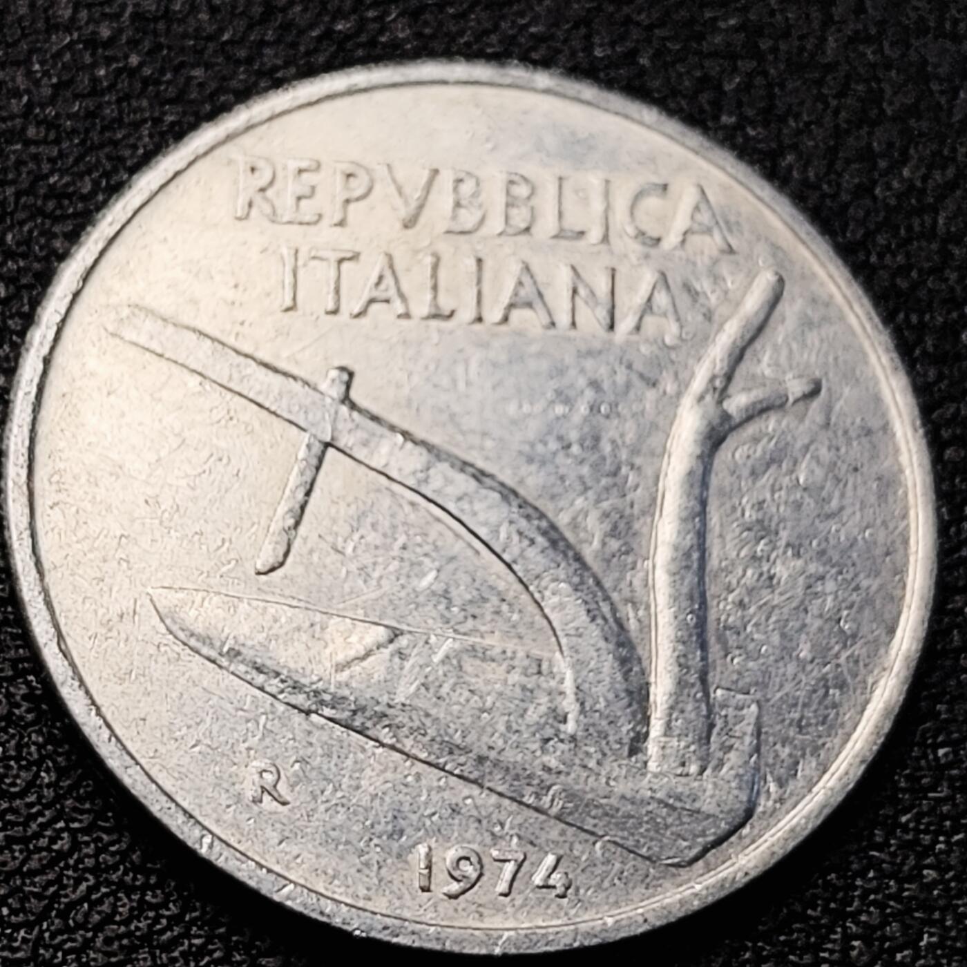 泉币菌-第218场-拍品多 请提前出价  1974年 意大利10里拉铝币 麦穗古犁 23.2mm