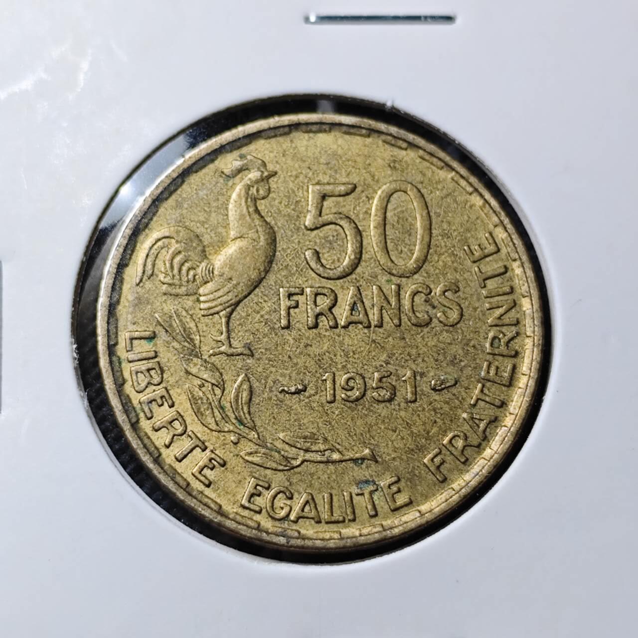 KK钱币收藏小铺  第412期 2月预留时间 周末发货 1951法国50法郎 