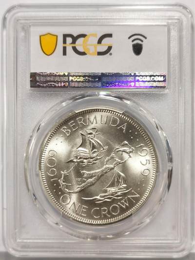博洋堂“生趣盎然”4月精品专场暨第169期（全场包邮） PCGS MS67 英属百慕大1959年伊丽莎白二世发现百慕大350周年1克朗纪念银币-1