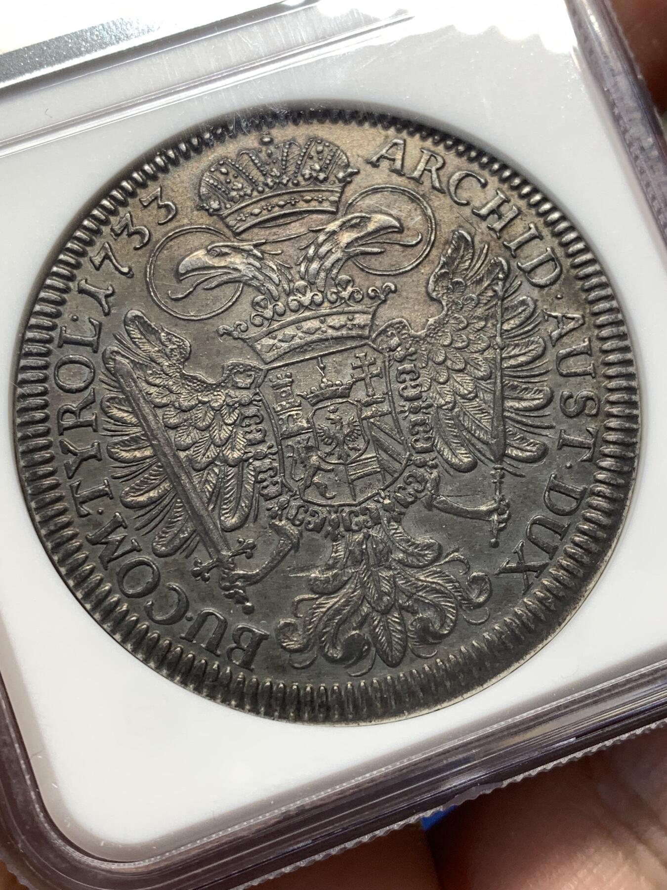 《竞宝斋》第476场 周日，周一 2场连拍 （全场包邮）欢迎送拍 NGC MS61 奥地利 1733年 查理六世 1泰勒银币 欧洲老五彩