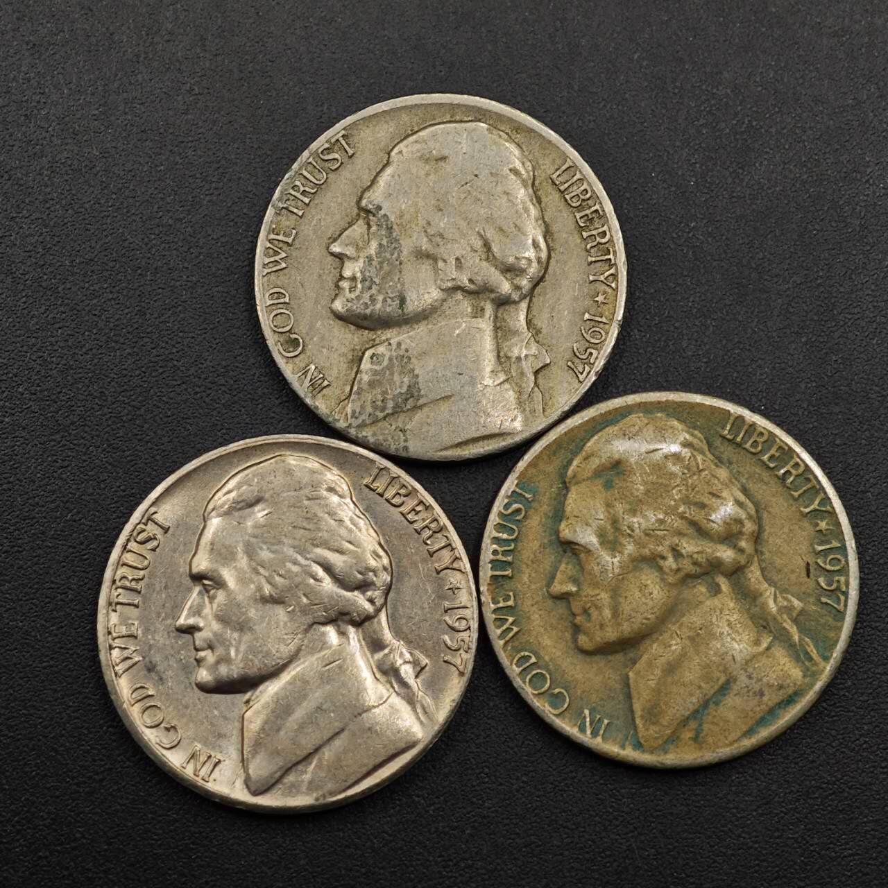 【淘币小摊】实时拍第八百八十六拍   散币场    每周一统一发货 美国1957年5分3枚