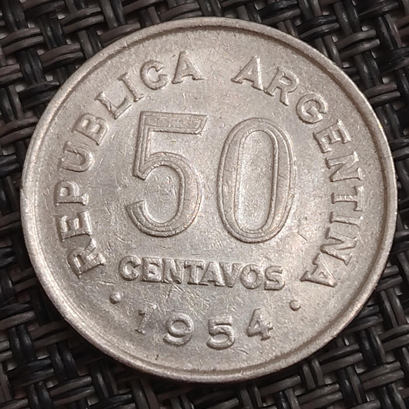 布加迪🐬～世界钱币(上海)🌾第 284 期 /  各国套币和散币 阿根廷🇦🇷 1954年 50分