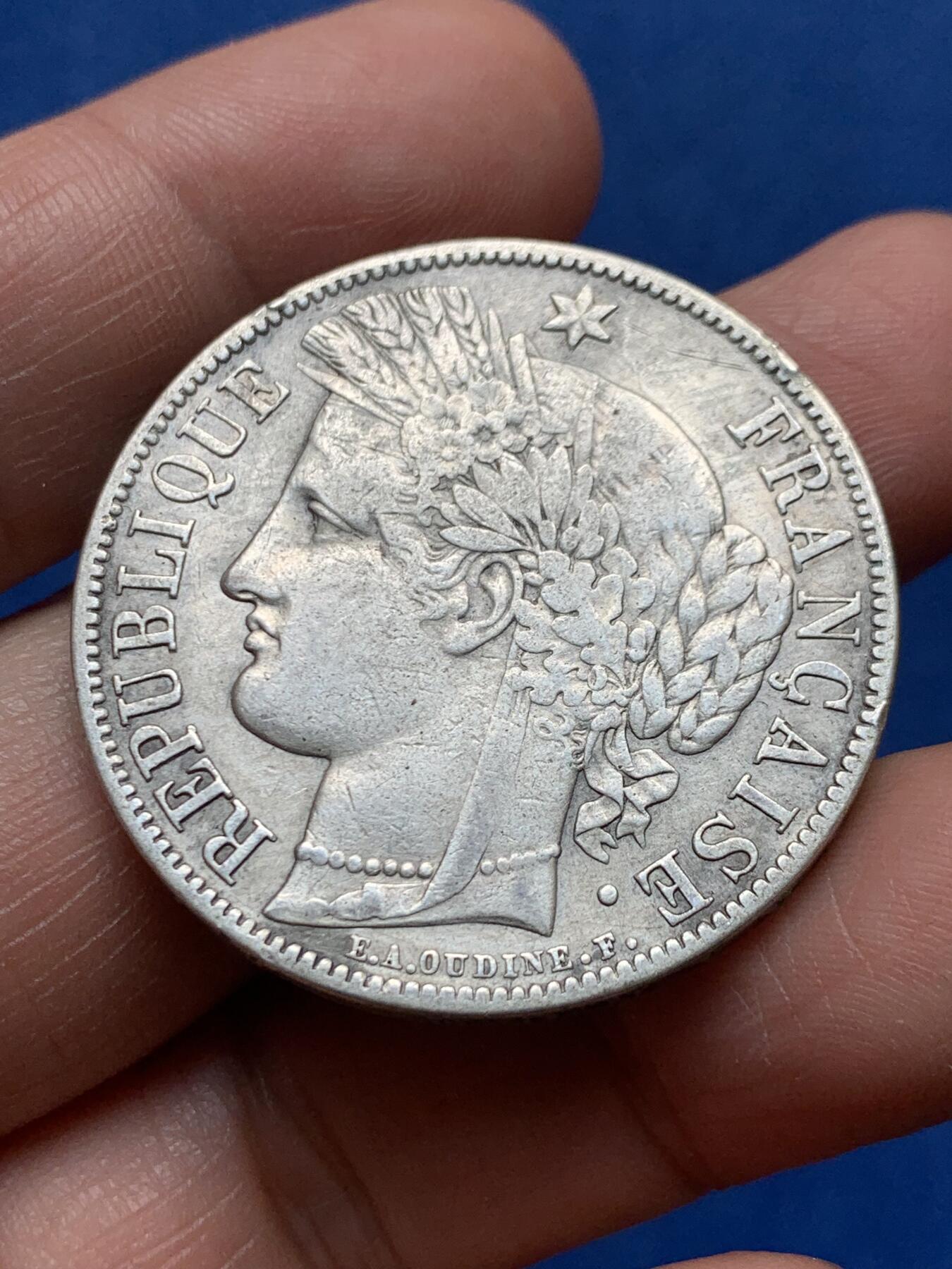 《竞宝斋》第476场 周日，周一 2场连拍 （全场包邮）欢迎送拍 法国1851年谷物女神5法郎大银币 A厂铭