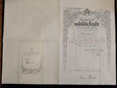 凯旋世界勋赏（第23期）（欢迎送拍）（对拍品有疑问请询问客服，不接受到手刀，出价默认拍品品相。请认真阅读拍卖规则！出价默认已认可！）（收到货请录制开箱视频，无视频概不处理问题。） - 奥匈帝国 中尉晋升证书 正式委任状 由时任战争部长 炮兵中将 阿图尔·伯爵·贝兰德-雷特（奥匈军队在19世纪后半叶最重要的军事改革者之一） 亲笔签名 签发，1882年授予 安东·鲍尔