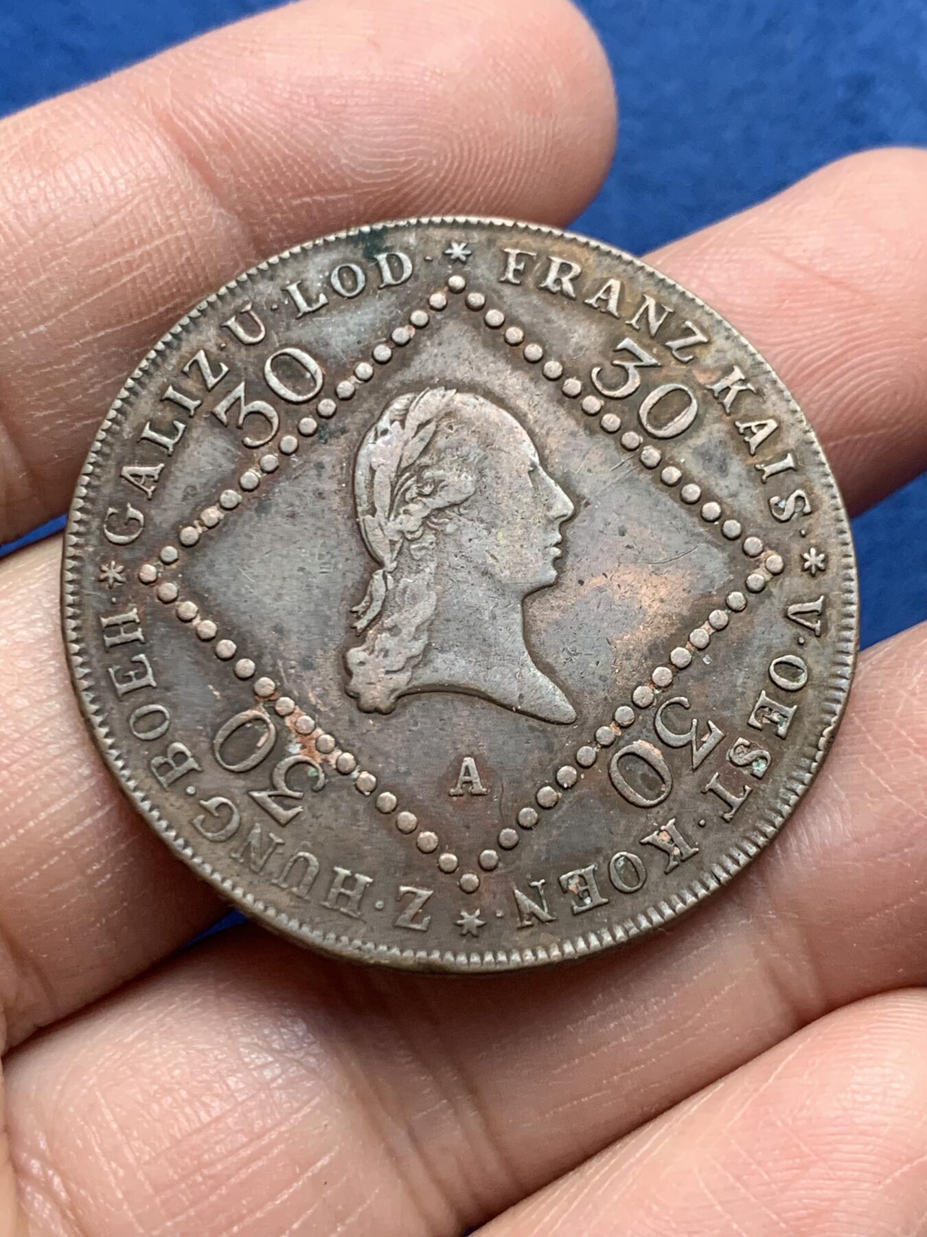 《竞宝斋》第476场 周日，周一 2场连拍 （全场包邮）欢迎送拍 两枚一组 奥地利1807年弗朗茨一世30克鲁泽铜币 仅铸一年 + 美国1953年罗斯福10美分银币