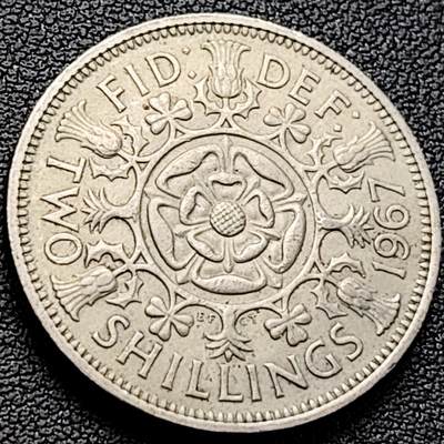 泉币菌-第218场-拍品多 请提前出价 - 英国早期1967年2先令老镍币 伊丽莎白二世青年女王头像 28.3MM