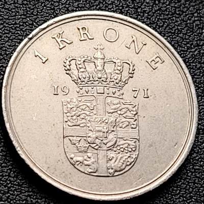 泉币菌-第218场-拍品多 请提前出价 - 丹麦1971年1克朗 皇冠 弗雷德里克九世国王 25.5mm