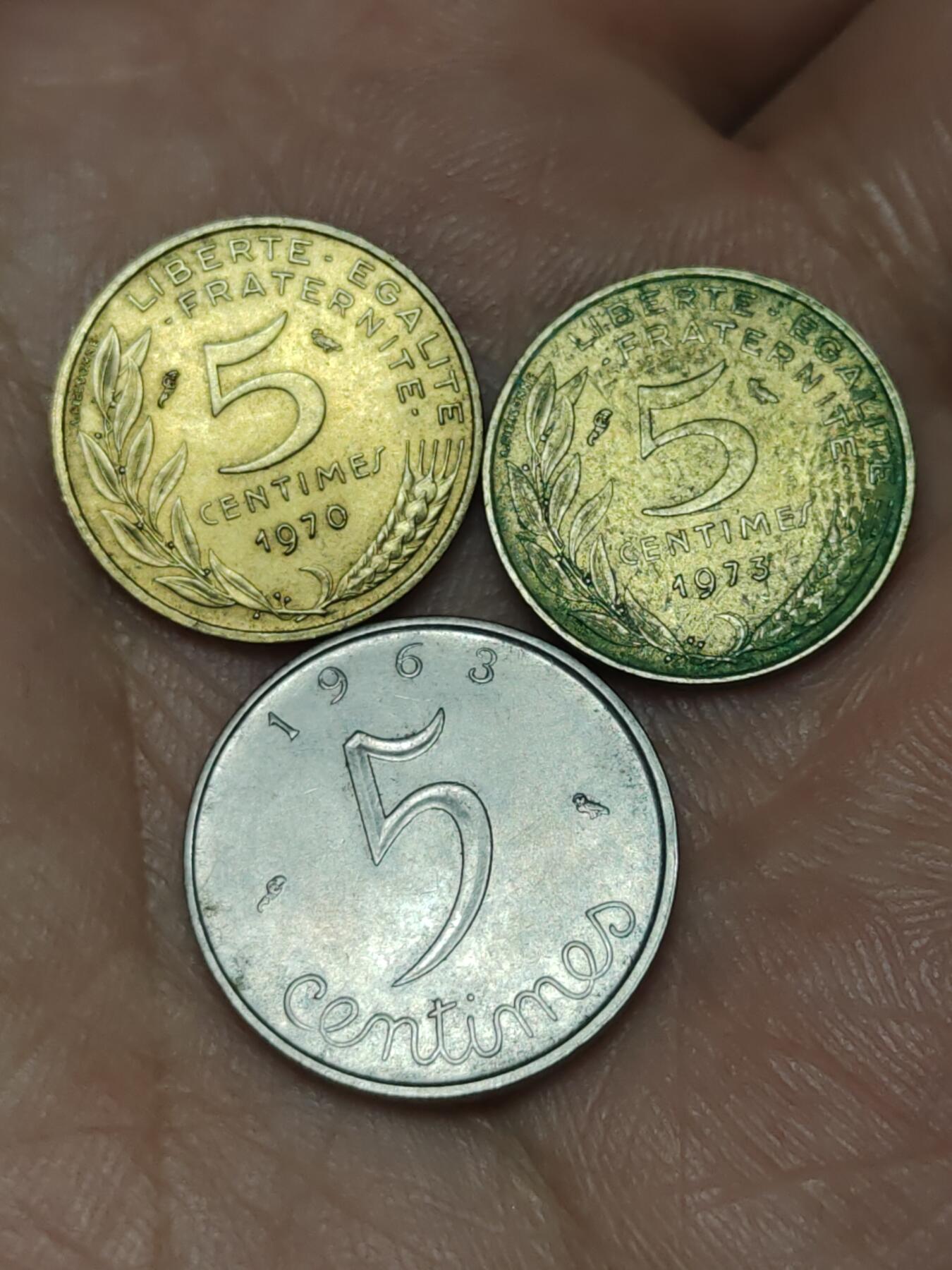 2026年第三十九场(总第二百零八场）外国好品散币场(免佣金) 法国🇫🇷1963、1970、1973年5生丁三枚