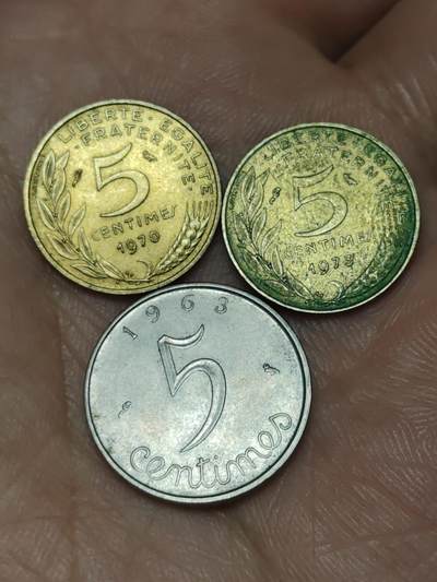 2026年第三十九场(总第二百零八场）外国好品散币场(免佣金) - 法国🇫🇷1963、1970、1973年5生丁三枚