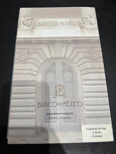 《外钞收藏家》第六百二十二期（精品场）（长期征集拍品、欢迎藏友们联系合作） - 2000年墨西哥50比索 五连号 UNC- 有一个角软折和牙印