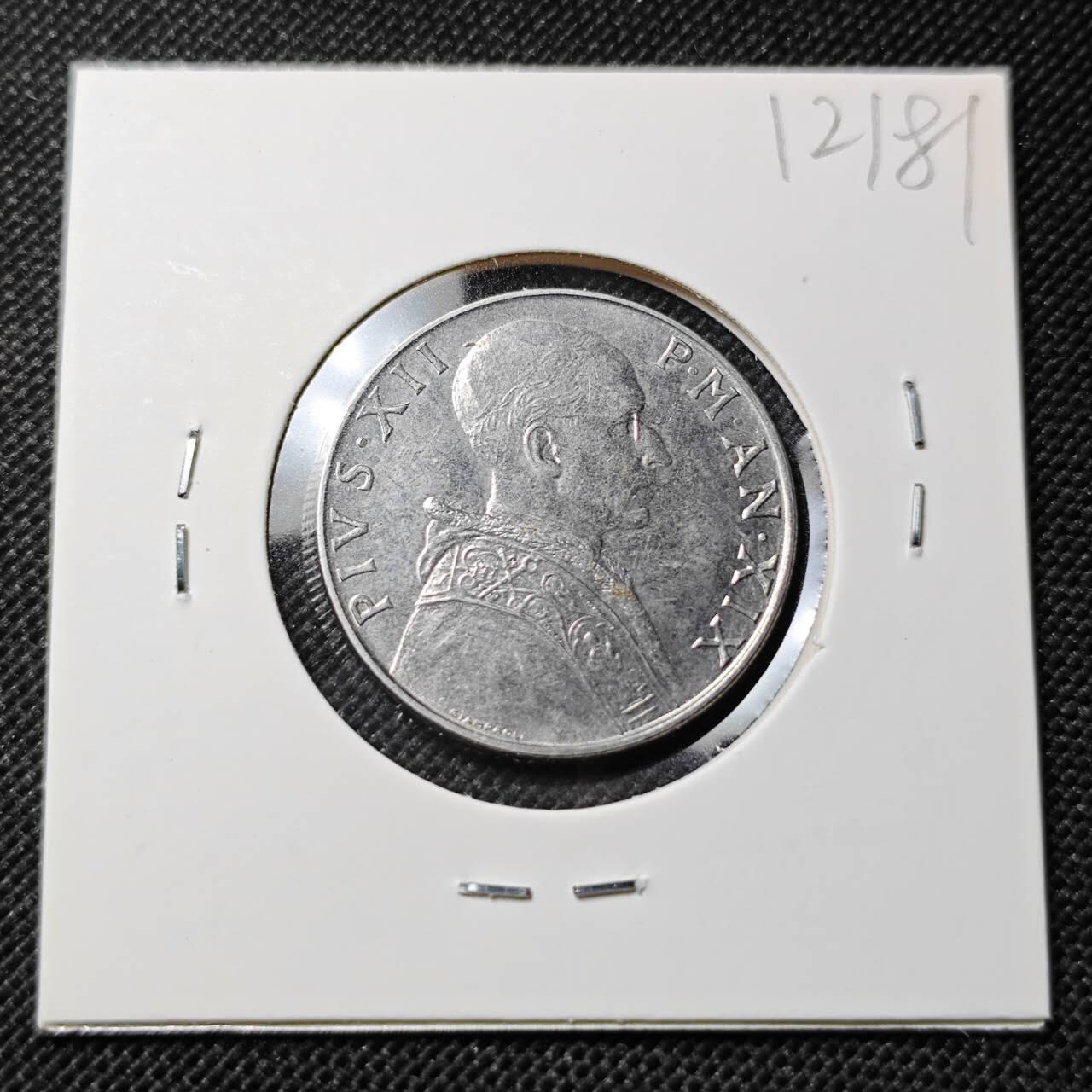 KK钱币收藏小铺  第412期 2月预留时间 周末发货 1957梵蒂冈50里拉 