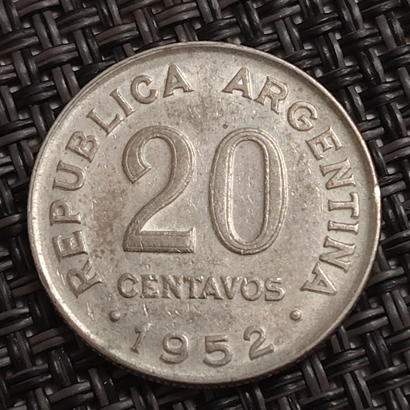 布加迪🐬～世界钱币(上海)🌾第 284 期 /  各国套币和散币 阿根廷🇦🇷 1952年 20分