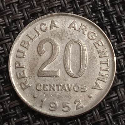 布加迪🐬～世界钱币(上海)🌾第 284 期 /  各国套币和散币 - 阿根廷🇦🇷 1952年 20分