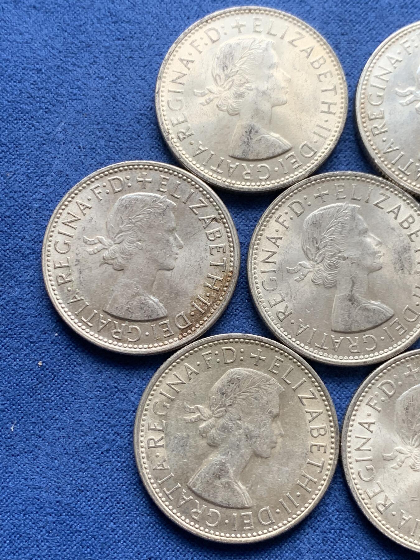 《竞宝斋》第476场 周日，周一 2场连拍 （全场包邮）欢迎送拍 七枚一组 澳大利亚1960年维多利亚二世1弗罗林银币 500银 总重约79.2克