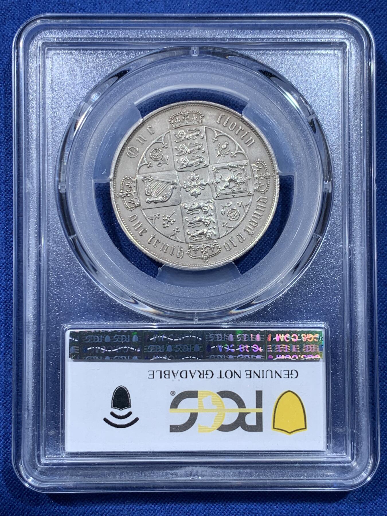 《竞宝斋》第476场 周日，周一 2场连拍 （全场包邮）欢迎送拍 NGC AUD 英国1873哥特弗洛林，少见年份，一流状态细节，AU92过于严苛