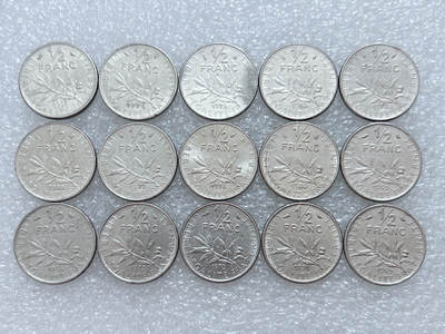 第一海外回流一元起拍收藏 散集专场  第310期 - 法国1/2法郎硬币 15枚