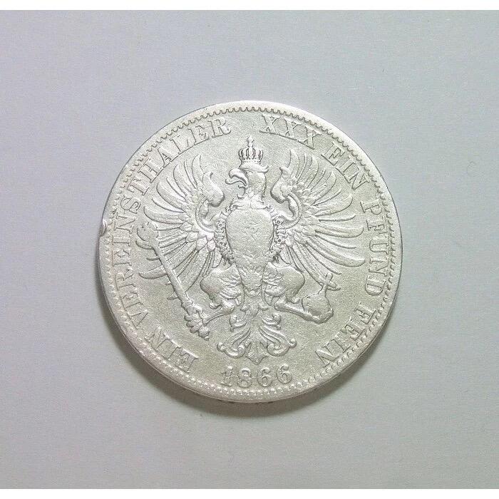 【银】德国普鲁士1866年 威廉一世洋葱头1泰勒银币 好品
