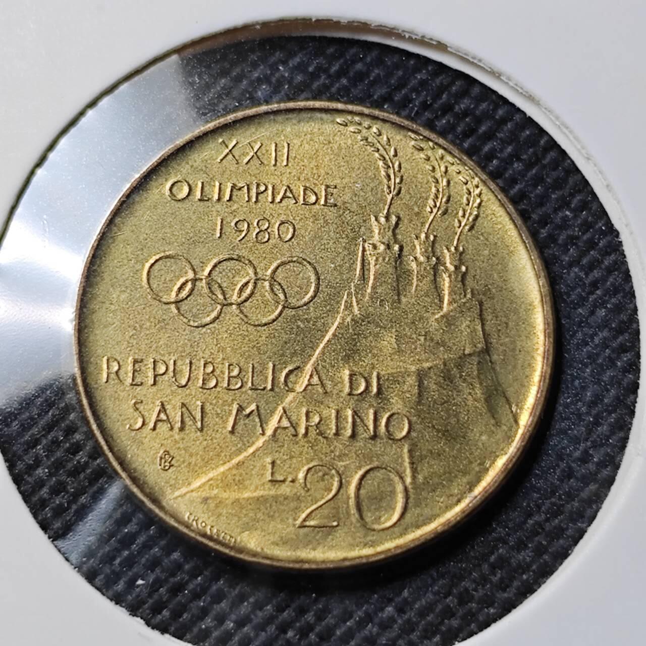 KK钱币收藏小铺  第412期 2月预留时间 周末发货 1980圣马力诺20里拉 奥运主题