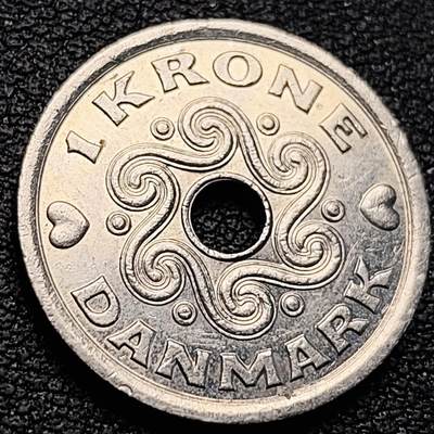 泉币菌-第218场-拍品多 请提前出价 - 原光 丹麦1999年1克朗 皇冠  中孔币