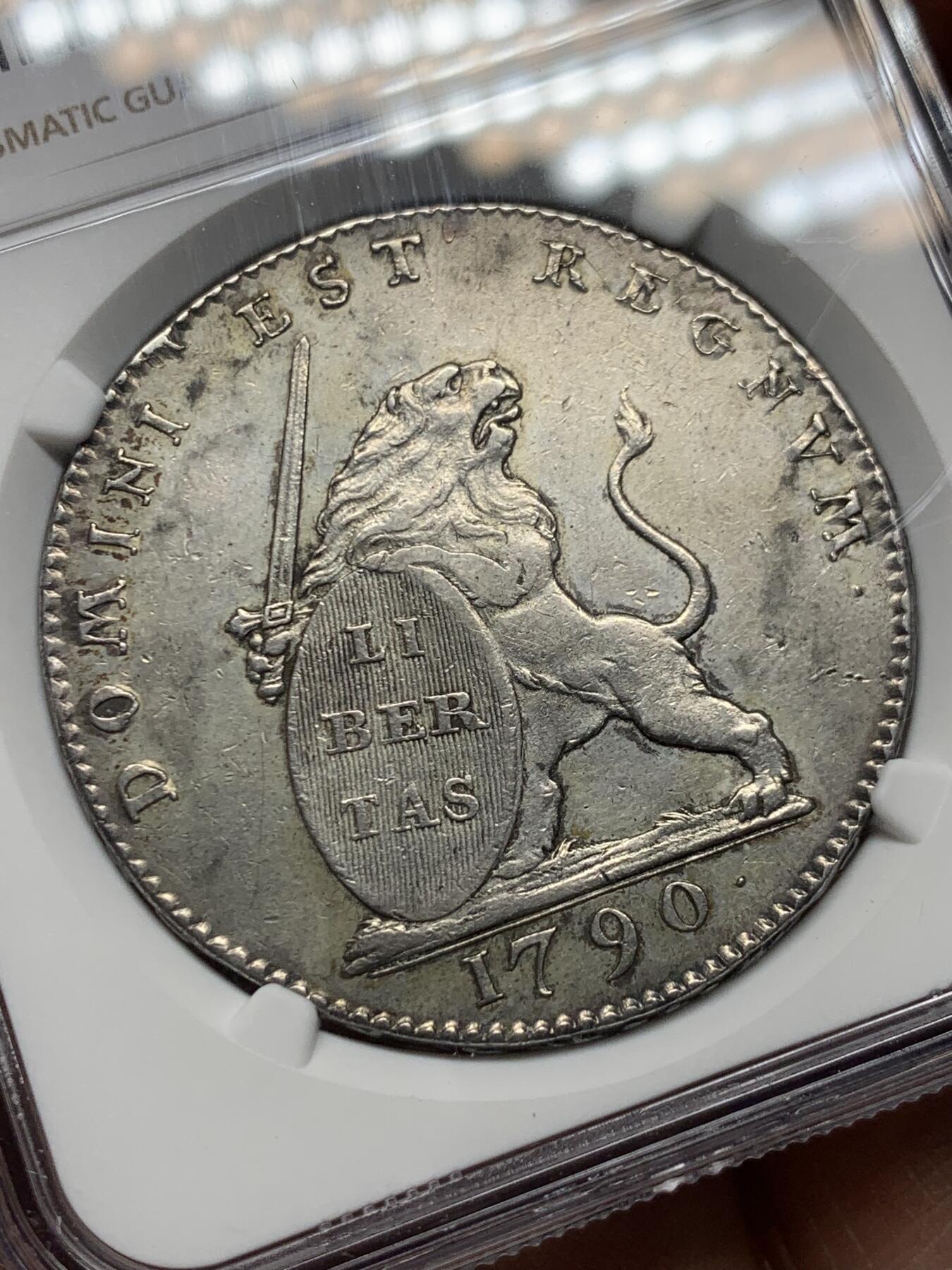 《竞宝斋》第476场 周日，周一 2场连拍 （全场包邮）欢迎送拍 NGC AUD 奥属尼德兰1790年狮子持剑3F大银币