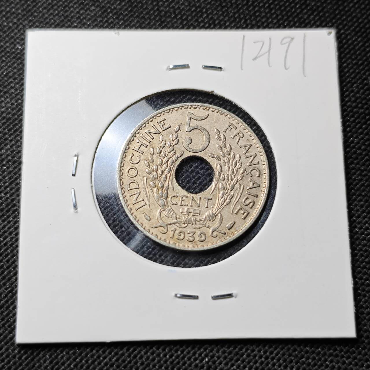 KK钱币收藏小铺  第412期 2月预留时间 周末发货 1939法属印度支那5分