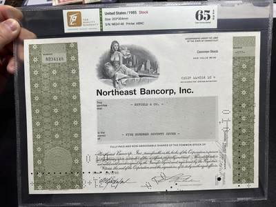 《外钞收藏家》第六百二十二期（精品场）（长期征集拍品、欢迎藏友们联系合作） - 1985年美国雕刻版股票 TQG评级65/34148