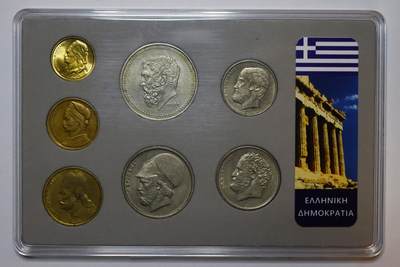 观钱 近现代机制币拍卖No.006（全场顺丰包邮，不区分偏远地区）  - 希腊 1982 年（A.D.1982）官方流通硬币套装。涵盖了古希腊先贤（梭伦、伯里克利、亚里士多德、德谟克利特）与希腊独立领袖