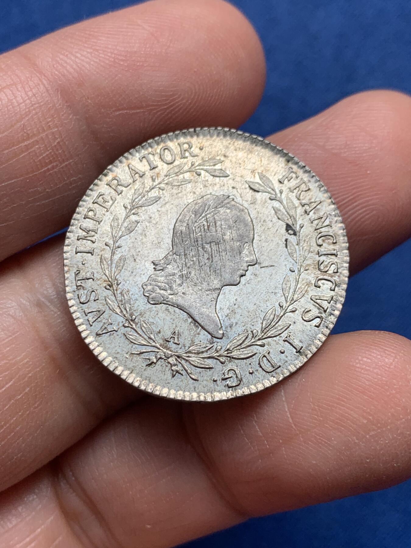 《竞宝斋》第476场 周日，周一 2场连拍 （全场包邮）欢迎送拍 奥地利1823年弗朗索瓦一世（小头）20克鲁泽银币 好品