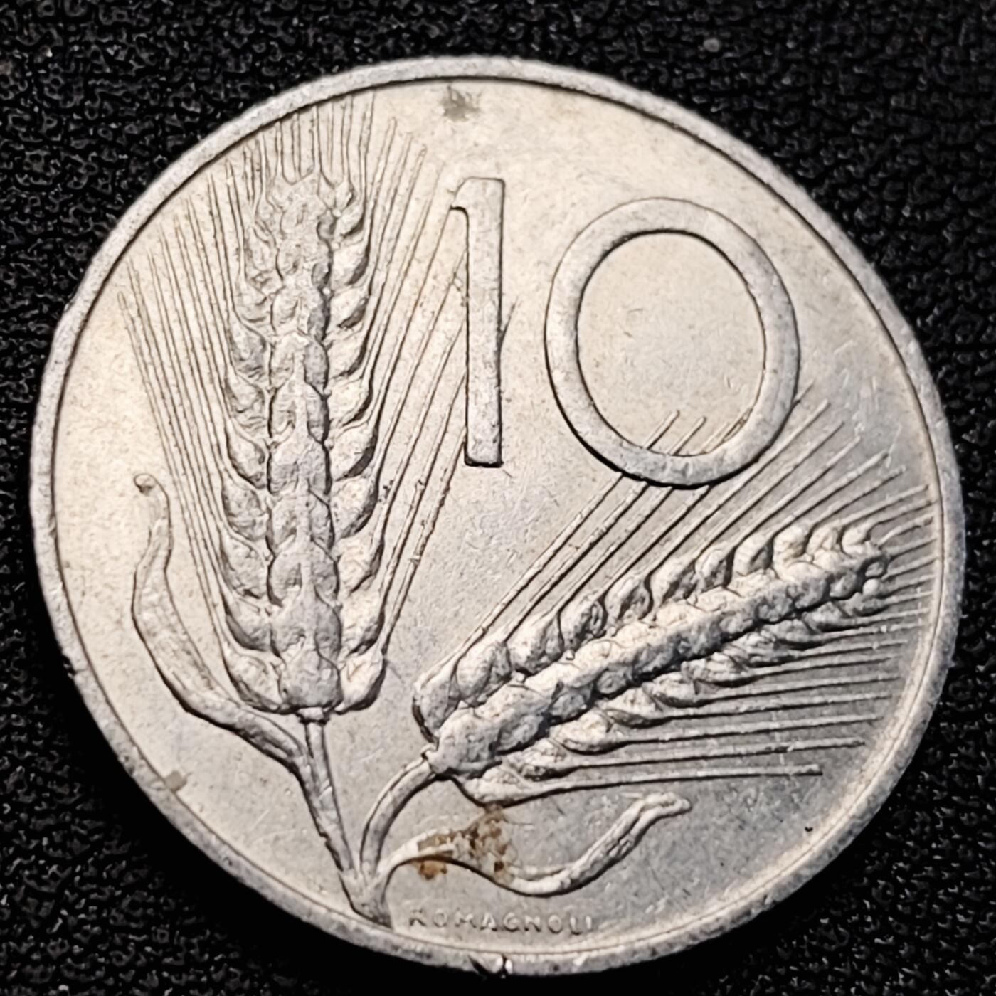 泉币菌-第218场-拍品多 请提前出价  1974年 意大利10里拉铝币 麦穗古犁 23.2mm