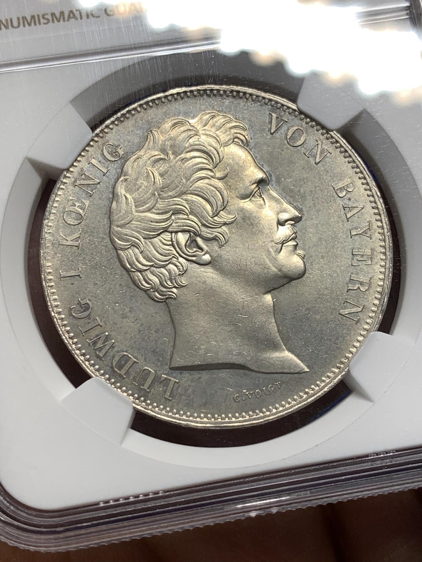 《竞宝斋》第476场 周日，周一 2场连拍 （全场包邮）欢迎送拍 NGC MS62 德意志巴伐利亚王国1840年2泰勒 37克的大银币 正面路德维希一世侧像 背面阿尔布雷希特·丢勒雕像 历史泰勒中的少见品种 季军分